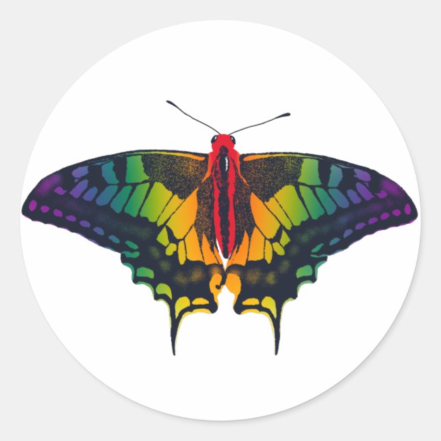 Rainbow Pride Flag Swallowtail Butterfly Classic Round Sticker (Front)
