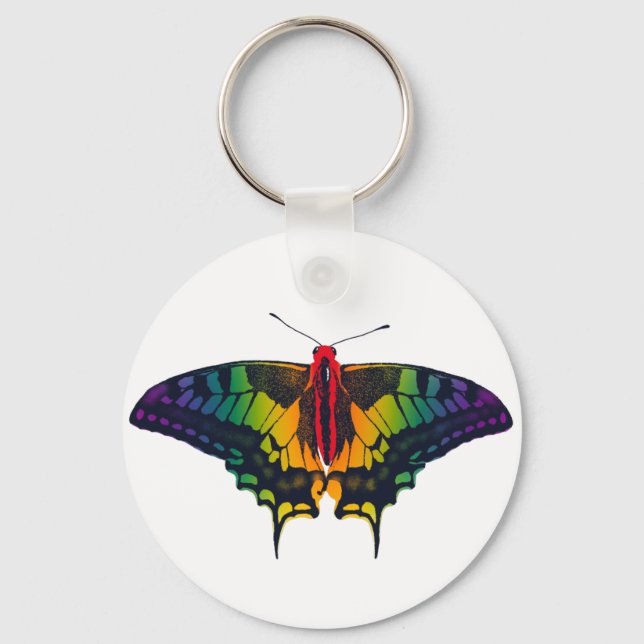 Rainbow Pride Flag Swallowtail Butterfly Key Ring (Front)