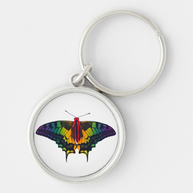 Rainbow Pride Flag Swallowtail Butterfly Key Ring (Front)