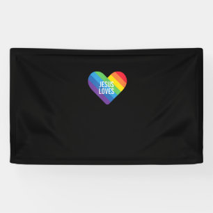 Rainbow Pride Gay Christian LGBTQ+ Jesus Loves T-S Banner