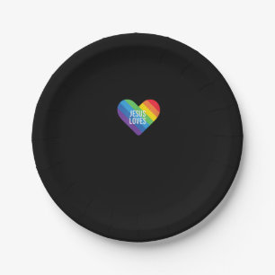 Rainbow Pride Gay Christian LGBTQ+ Jesus Loves T-S Paper Plate