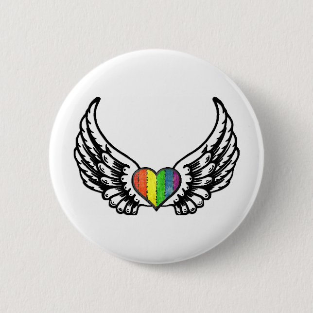 Rainbow Pride GLBT Heart with Wings 6 Cm Round Badge (Front)