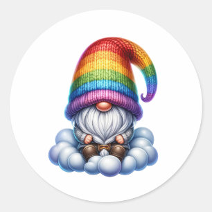 Rainbow Pride Gnome Classic Round Sticker