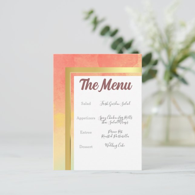 Rainbow Pride Gold Frame Wedding Menu Postcard (Standing Front)