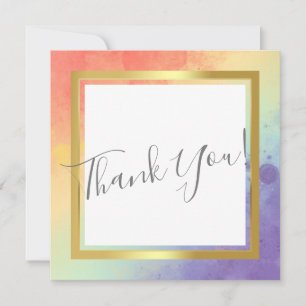 Rainbow Pride Gold Frame Wedding Thank You Card