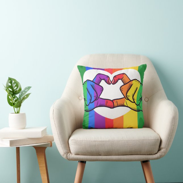 Rainbow Pride Hands Heart Throw Pillow | LGBTQ+  (Chair)