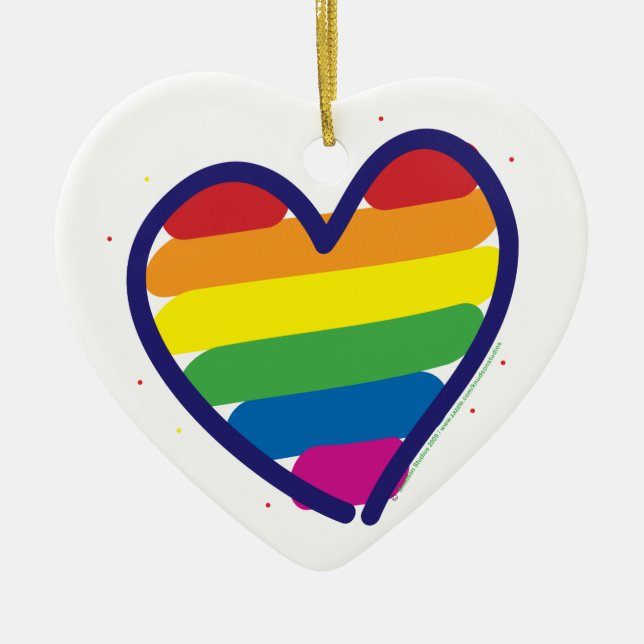 Rainbow Pride Heart Ceramic Ornament (Front)