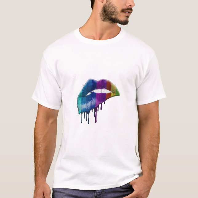 Rainbow Pride Kiss Lips Graphic T-Shirt (Front)