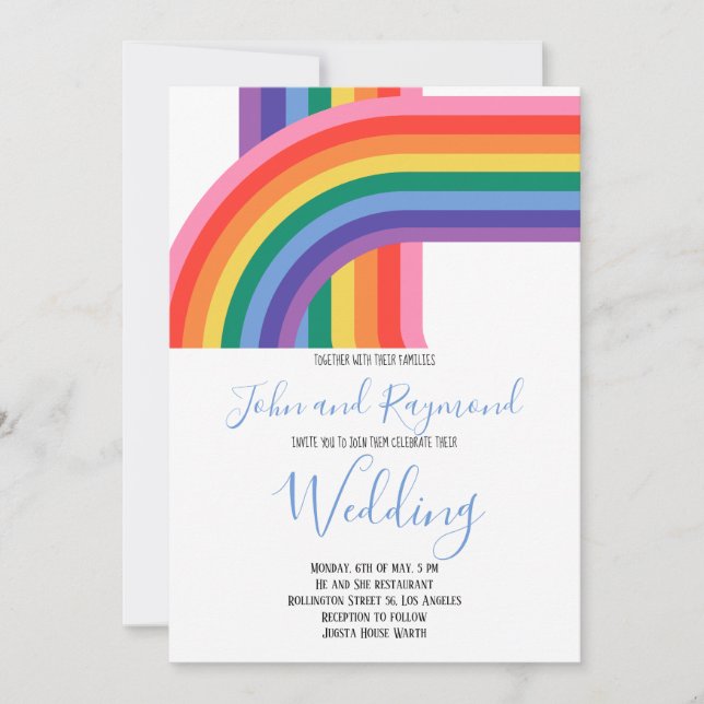 Rainbow Pride LGBT Flag Gay Wedding Invitation (Front)