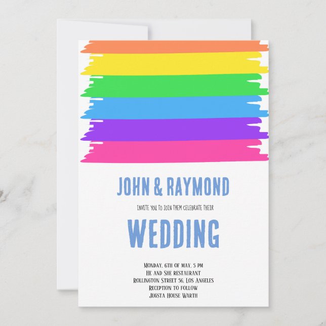 Rainbow Pride LGBT Flag Gay Wedding Invitation (Front)