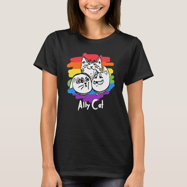 Rainbow Pride Lgbt Gay Flag Ally Cat 1 T-Shirt (Front)