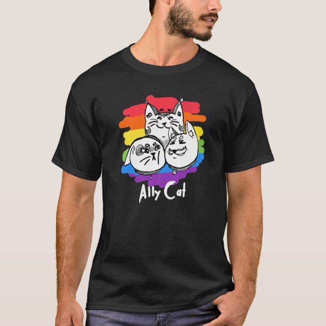Rainbow Pride Lgbt Gay Flag Ally Cat  1 T-Shirt (Front)