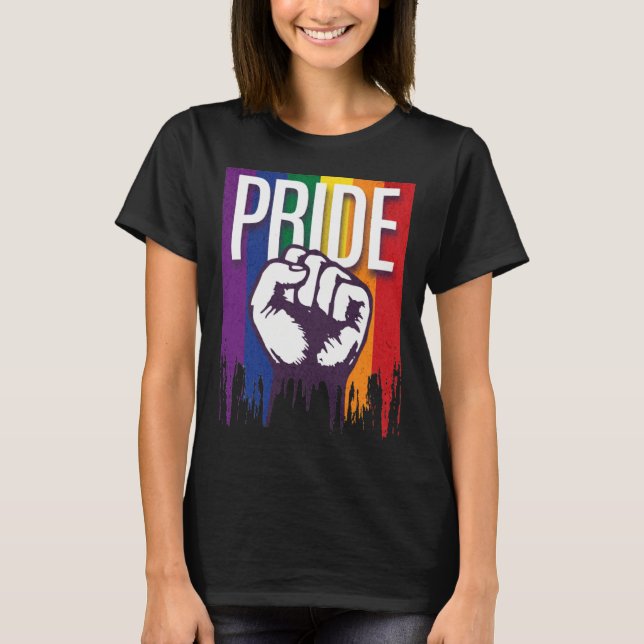 Rainbow Pride LGBTQ Flag Power to the People Fist  T-Shirt (Front)