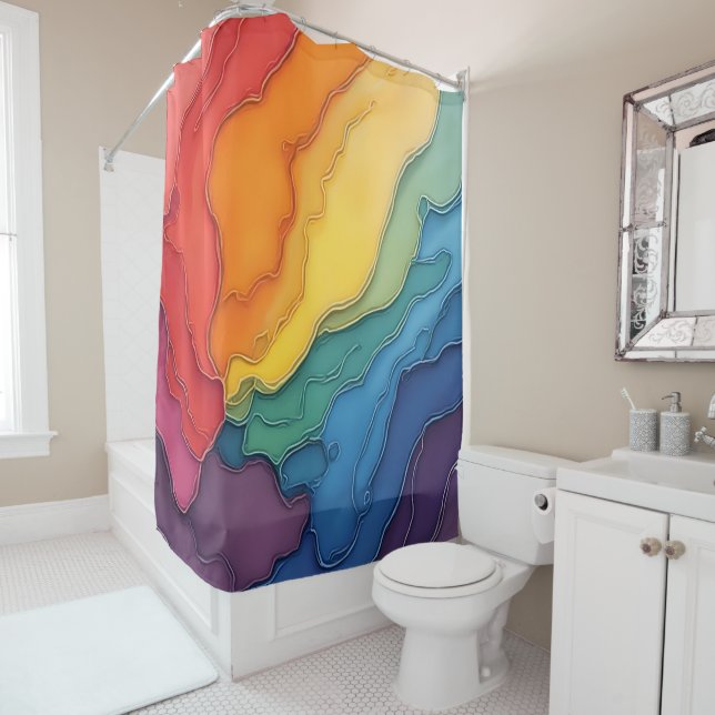 Rainbow pride love happy colourful shower curtain (In Situ)