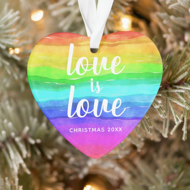 Rainbow Pride Love is Love Christmas Heart Shaped Ornament (Tree)