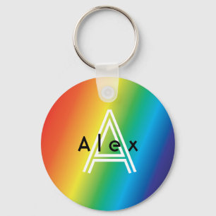 Rainbow Pride Modern Custom Monogram Cute Trendy Key Ring