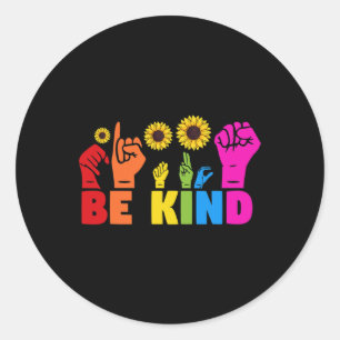 Rainbow Pride Month Asl Be Kind Hand Sign Language Classic Round Sticker