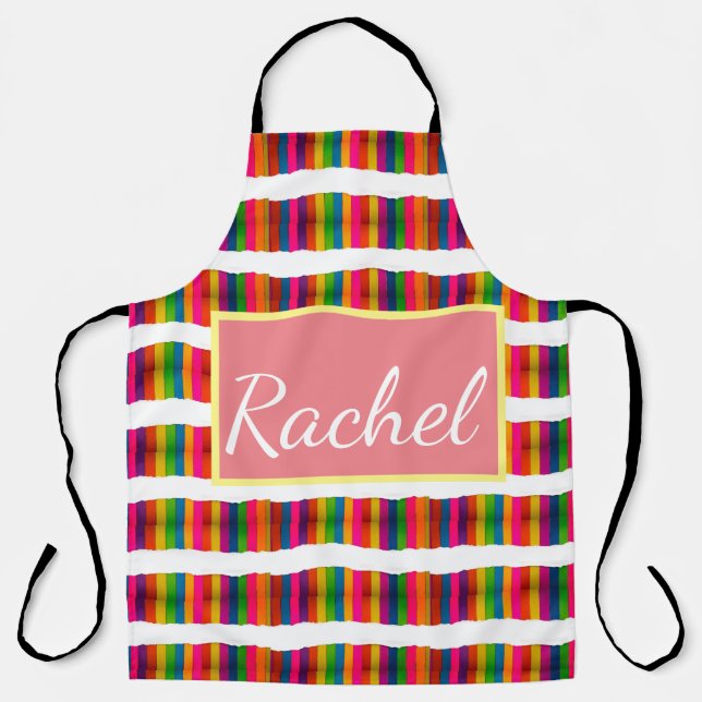 Rainbow pride month back to school add name text apron (Front)