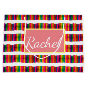 Rainbow pride month back to school add name text large gift bag