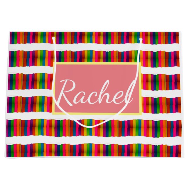 Rainbow pride month back to school add name text large gift bag (Front)