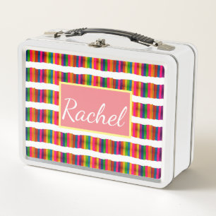 Rainbow pride month back to school add name text metal lunch box
