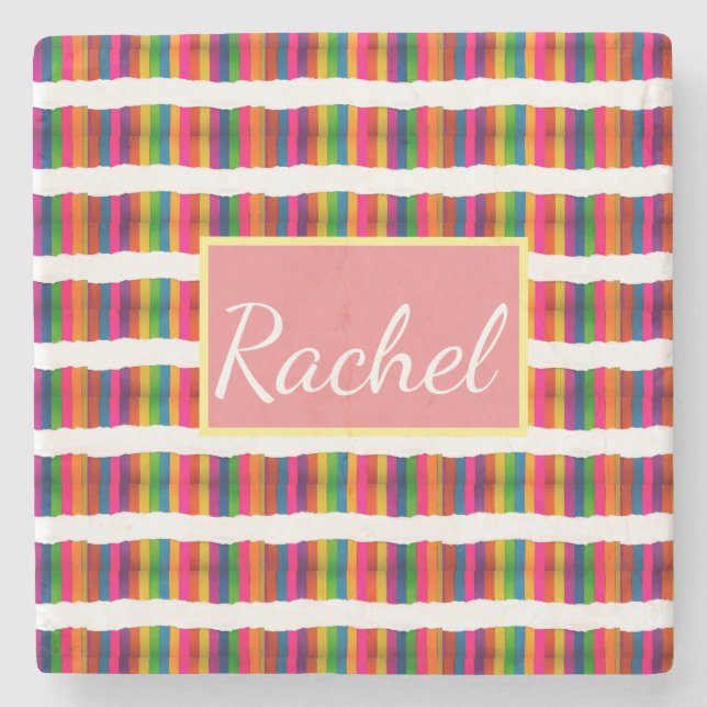 Rainbow pride month back to school add name text stone coaster (Front)
