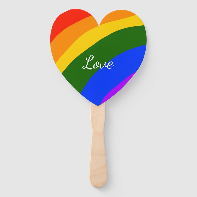 Rainbow pride month love add name text art hand fan (Front)
