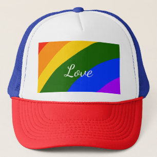 Rainbow pride month love add name text art trucker hat