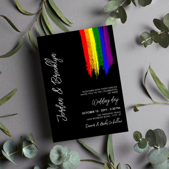 Rainbow Pride Paint Strokes LGBT Wedding Invitation (Creator Uploaded)
