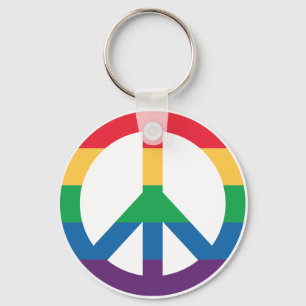Rainbow Pride Peace Sign Button Keychain