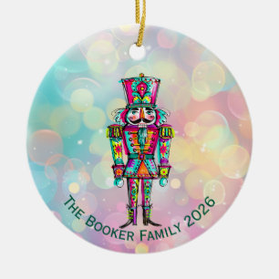 Rainbow Pride Pink Nutcracker Christmas Ceramic Ornament