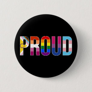 Rainbow Pride 'Proud': LGBTQ Flag Colours Letterin 6 Cm Round Badge