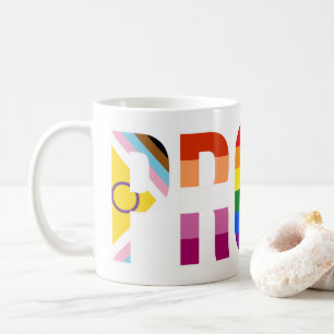 Rainbow Pride 'Proud': LGBTQ Flag Colours Letterin Coffee Mug