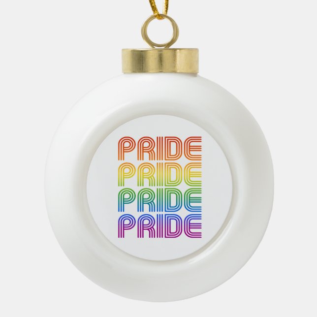 Rainbow Pride Retro Ceramic Ball Christmas Ornament (Front)