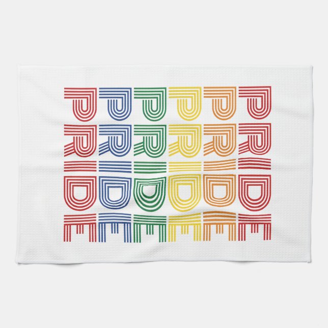 Rainbow Pride Retro Typography Vector Design_1 Tea Towel (Horizontal)