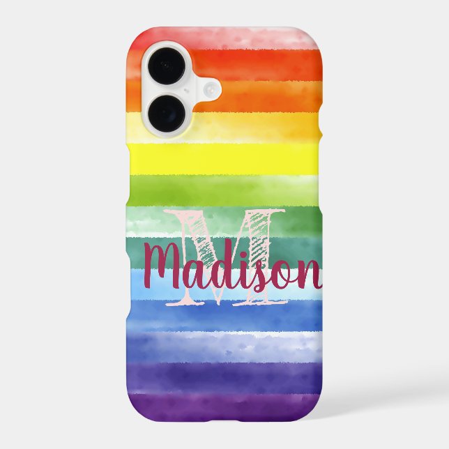 Rainbow Pride Stripes Colourful Fun Initial Name (Back)