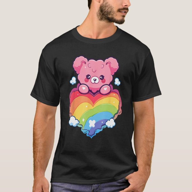 Rainbow Pride Teddy Bear LGBTQ+ Gay Lesbian Queer  T-Shirt (Front)