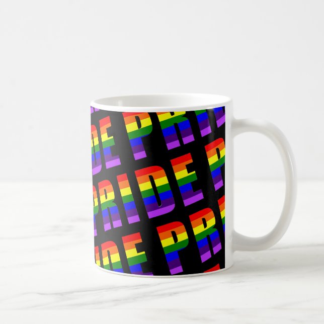 Rainbow Pride Text Art on Custom Black Colour Coffee Mug (Right)