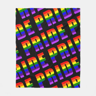 Rainbow Pride Text Art on Custom Black Colour Fleece Blanket