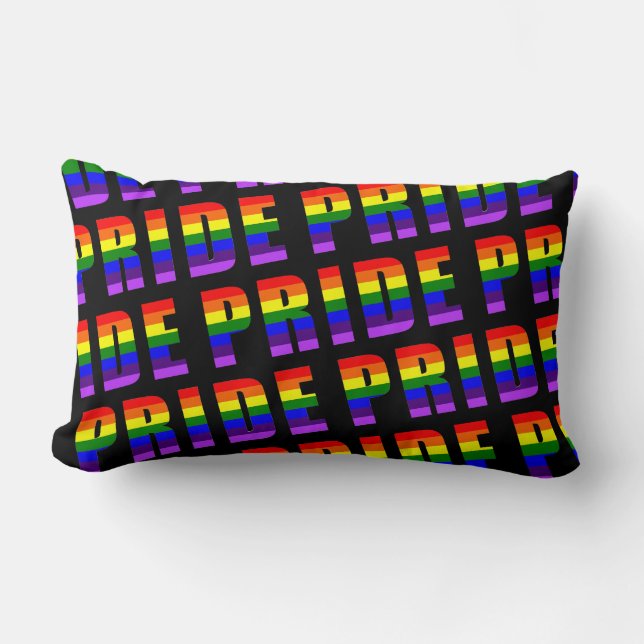 Rainbow Pride Text Art on Custom Black Colour Lumbar Cushion (Front)