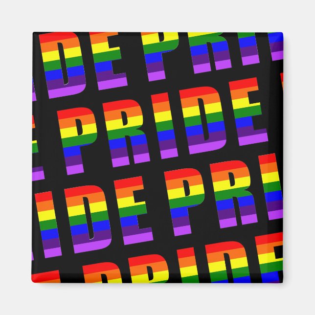 Rainbow Pride Text Art on Custom Black Colour Magnet (Front)