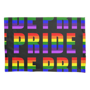 Rainbow Pride Text Art on Custom Black Colour Pillowcase
