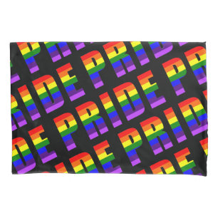 Rainbow Pride Text Art on Custom Black Colour Pillowcase