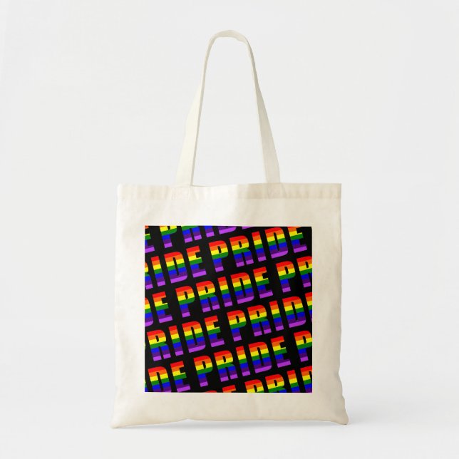 Rainbow Pride Text Art on Custom Black Colour Tote Bag (Front)