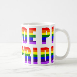 Rainbow Pride Text Art on Custom Colour Coffee Mug
