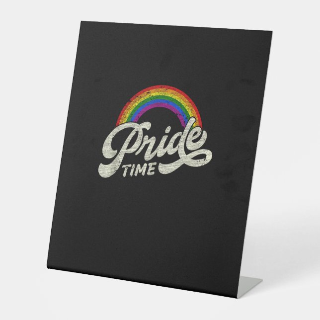 Rainbow, Pride Time, LGBT Tank Top Pedestal Sign (Front)