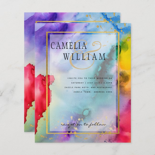 RAINBOW PRIDE WEDDING INVITATION Ink LeahG (Front/Back)