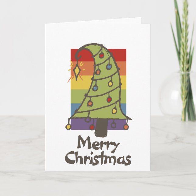 Rainbow Pride Whimsical Christmas Tree Holiday Card (Front)