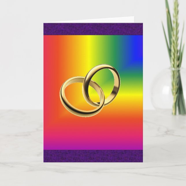 Rainbow Pride with Gold Wedding Bands Card (Front)