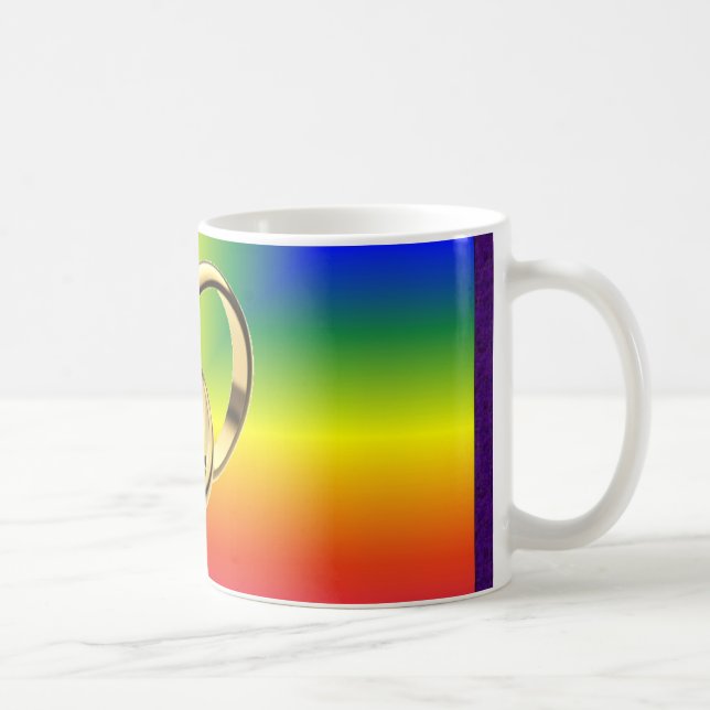Rainbow Pride with Gold Wedding Bands Coffee Mug (Right)